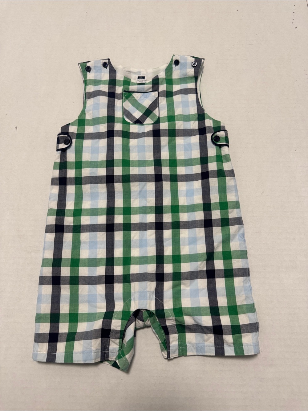Janie and Jack Green, Navy & Light Blue Plaid Short Romper  Infants size 18-24m